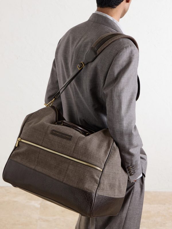 Boston Leather-Trimmed Woven Weekend Bag - FR