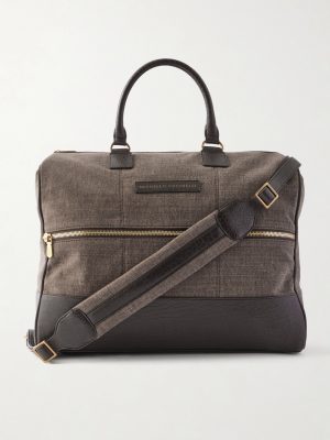 Boston Leather-Trimmed Woven Weekend Bag