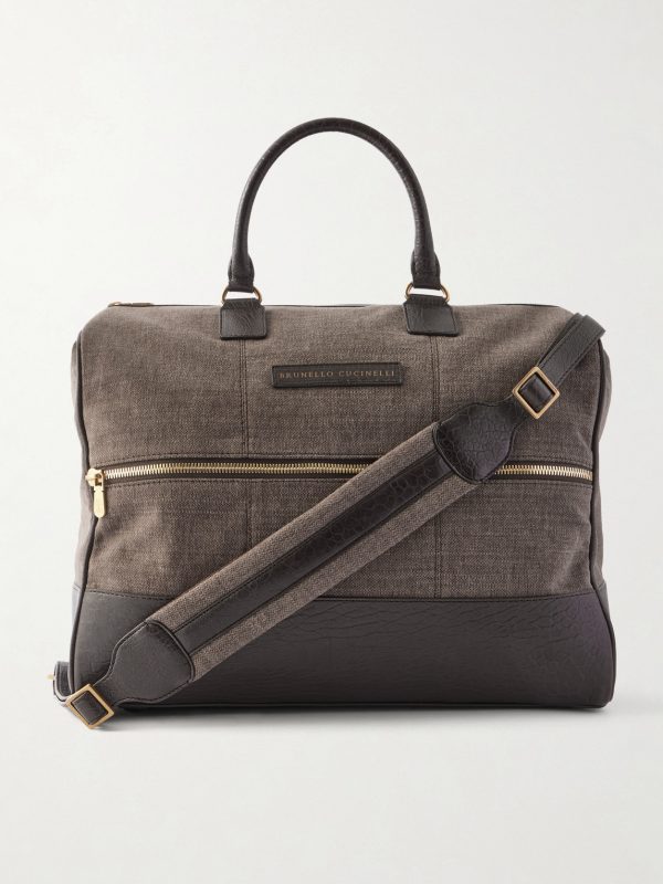 Boston Leather-Trimmed Woven Weekend Bag