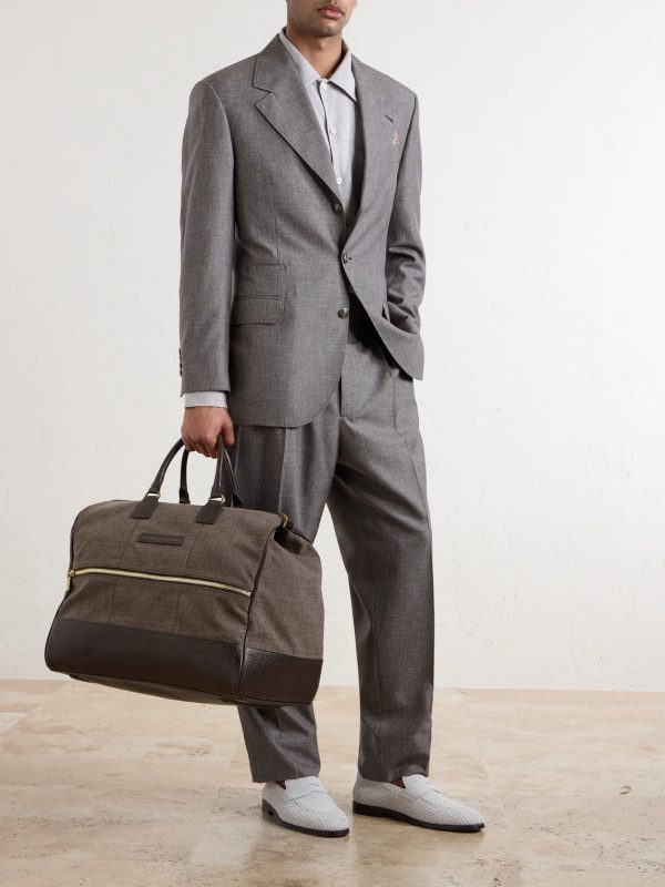 Boston Leather-Trimmed Woven Weekend Bag - OU