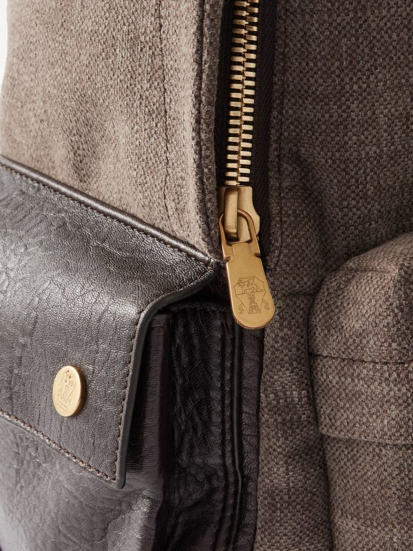 Leather-Trimmed Woven Backpack - CU Leather-Trimmed Woven Backpack - CU
