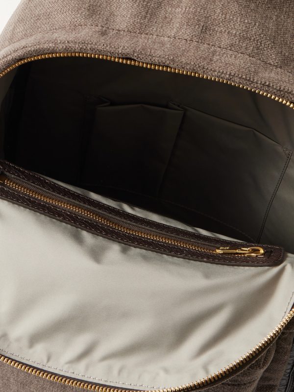 Leather-Trimmed Woven Backpack - E1 Leather-Trimmed Woven Backpack - E1