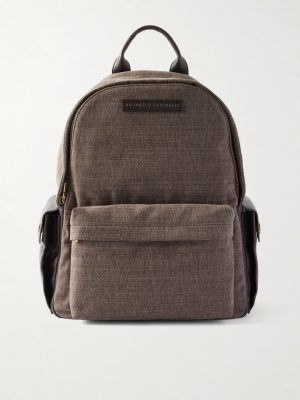 Leather-Trimmed Woven Backpack Leather-Trimmed Woven Backpack