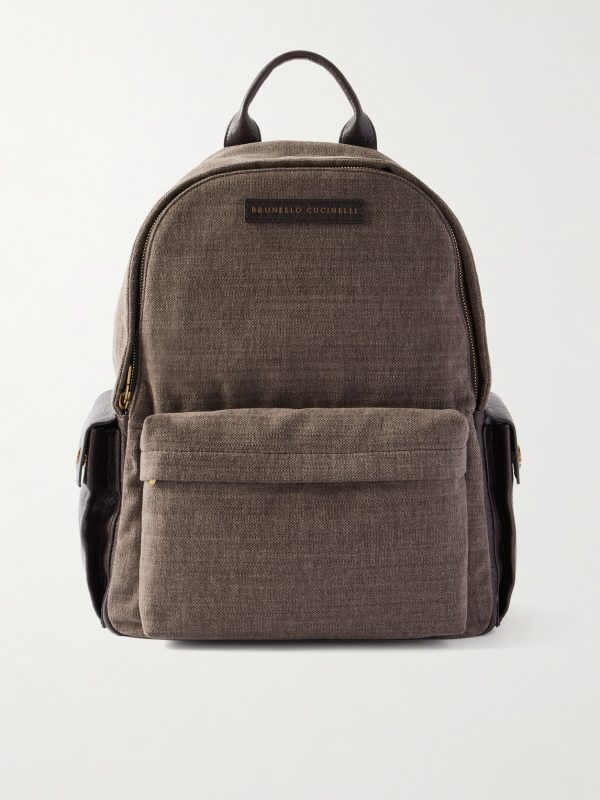 Leather-Trimmed Woven Backpack Leather-Trimmed Woven Backpack