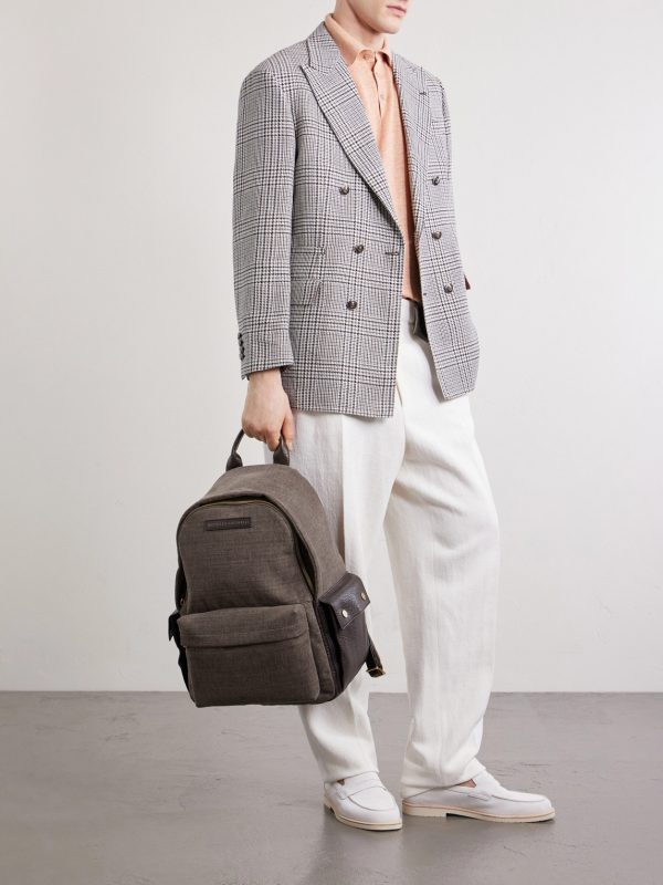Leather-Trimmed Woven Backpack - OU Leather-Trimmed Woven Backpack - OU