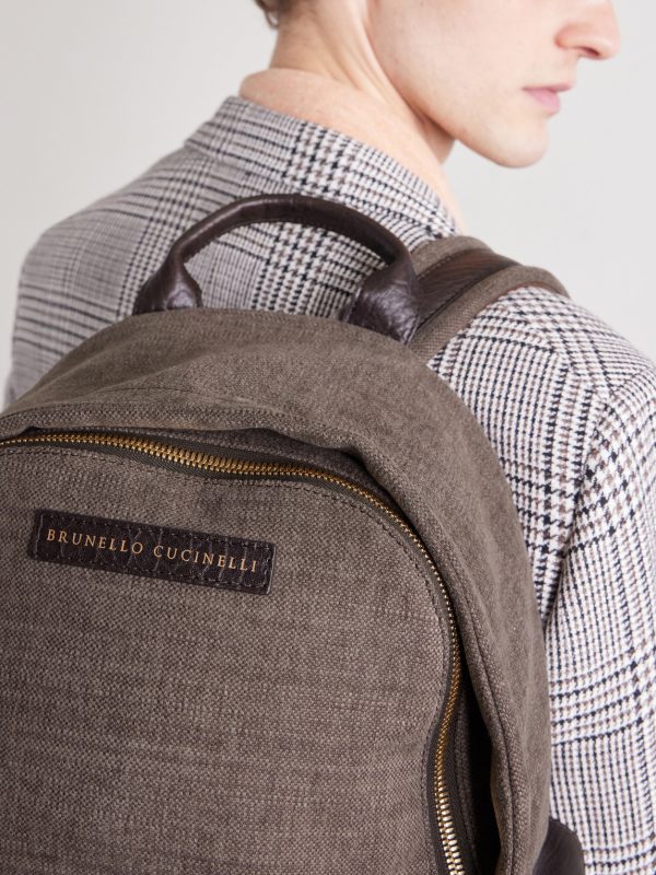 Leather-Trimmed Woven Backpack - OU2 Leather-Trimmed Woven Backpack - OU2