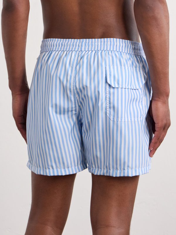 Straight-Leg Mid-Length Striped Swim Shorts - BK Straight-Leg Mid-Length Striped Swim Shorts - BK