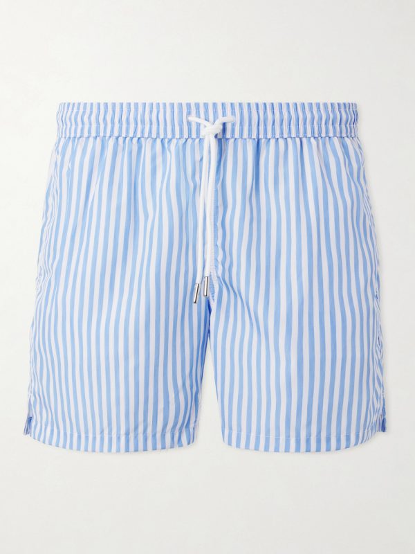 Straight-Leg Mid-Length Striped Swim Shorts Straight-Leg Mid-Length Striped Swim Shorts