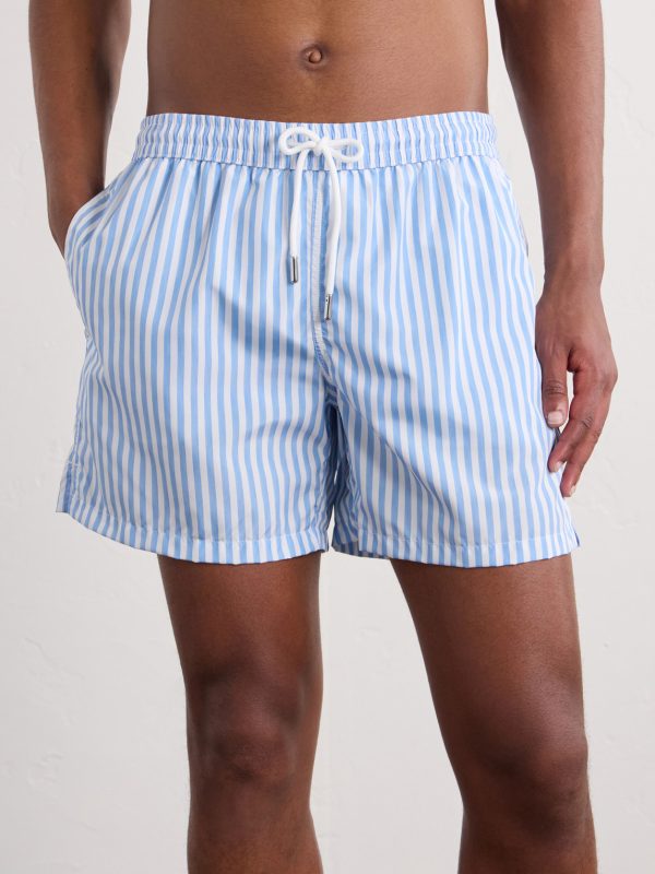 Straight-Leg Mid-Length Striped Swim Shorts - OU Straight-Leg Mid-Length Striped Swim Shorts - OU