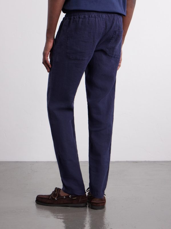 Straight-Leg Linen Drawstring Trousers - BK