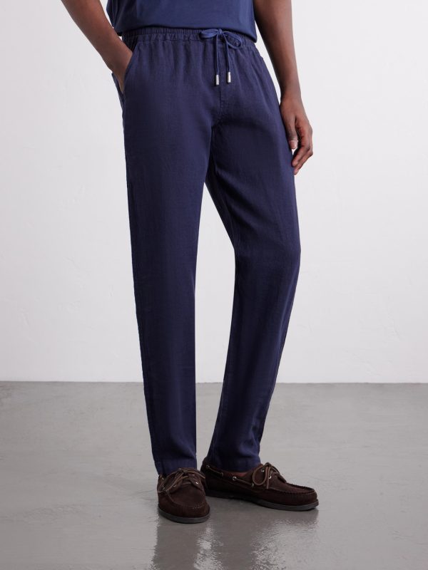 Straight-Leg Linen Drawstring Trousers - FR