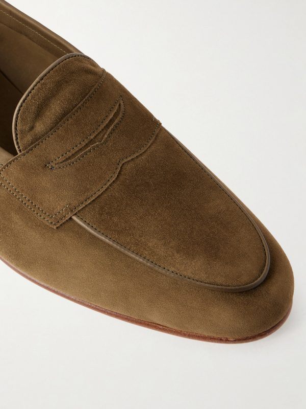 Polperro Leather-Trimmed Suede Penny Loafers - CU Polperro Leather-Trimmed Suede Penny Loafers - CU