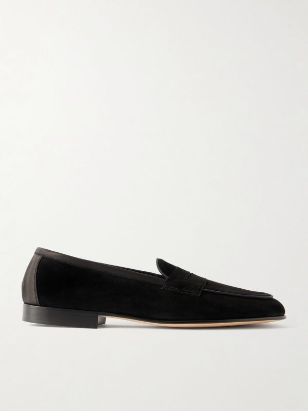 Polperro Leather-Trimmed Suede Penny Loafers