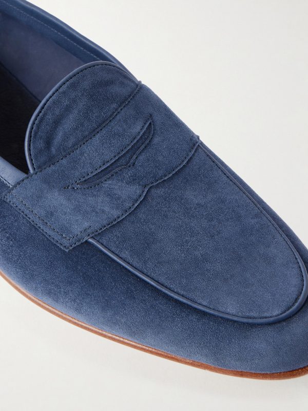 Polperro Leather-Trimmed Suede Penny Loafers - CU Polperro Leather-Trimmed Suede Penny Loafers - CU