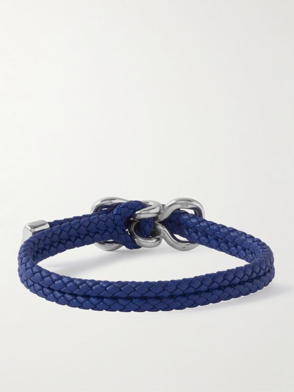 Braided Leather and Sterling Silver Bracelet - BK