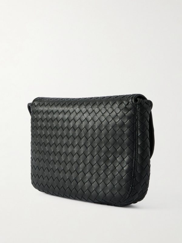 Intrecciato Leather Messenger Bag - BK Intrecciato Leather Messenger Bag - BK