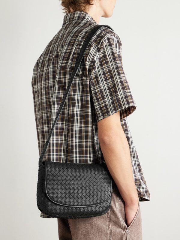 Intrecciato Leather Messenger Bag - OU Intrecciato Leather Messenger Bag - OU