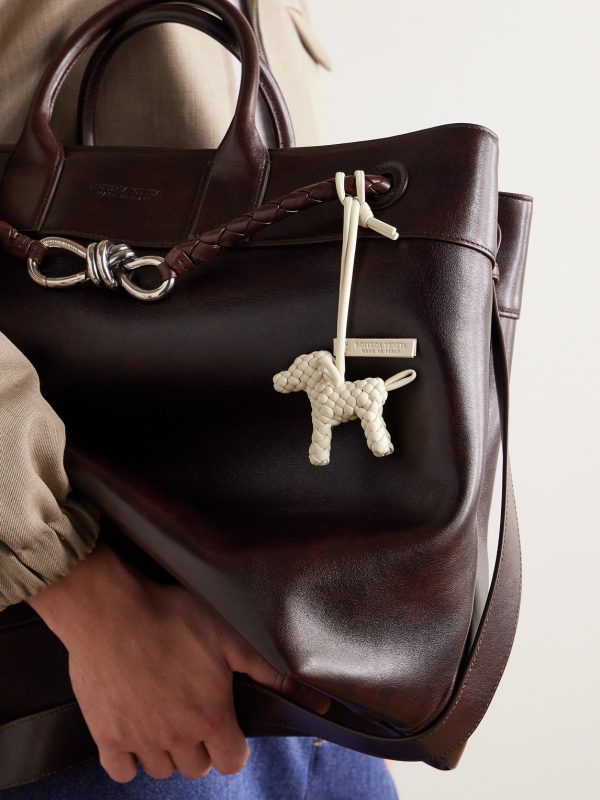 Logo-Debossed Intrecciato Leather Bag Charm - OU Logo-Debossed Intrecciato Leather Bag Charm - OU
