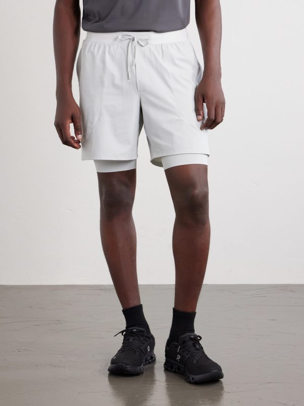 License to Train Straight-Leg Layered 7" Stretch Recycled-Shell and Jersey Drawstring Shorts - FR License to Train Straight-Leg Layered 7" Stretch Recycled-Shell and Jersey Drawstring Shorts - FR