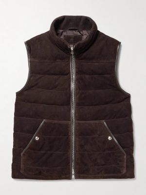 Leather-Trimmed Padded Quilted Suede Gilet Leather-Trimmed Padded Quilted Suede Gilet