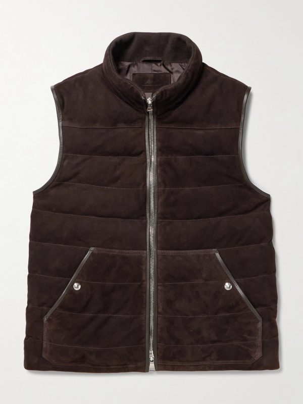 Leather-Trimmed Padded Quilted Suede Gilet Leather-Trimmed Padded Quilted Suede Gilet