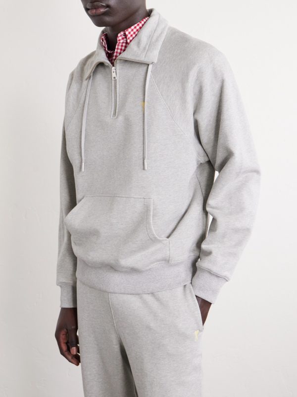 Logo-Embroidered Cotton-French Terry Half-Zip Sweater - FR Logo-Embroidered Cotton-French Terry Half-Zip Sweater - FR