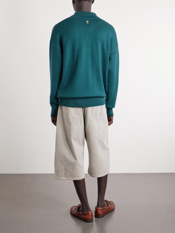 Knitted Wool and Cotton-Blend Polo Sweater - BK Knitted Wool and Cotton-Blend Polo Sweater - BK
