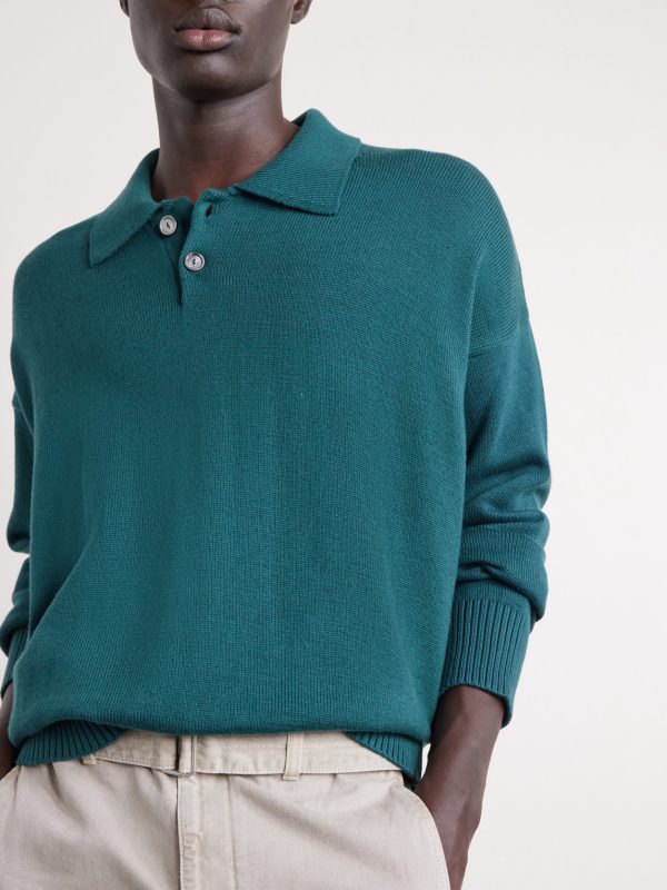 Knitted Wool and Cotton-Blend Polo Sweater - E1 Knitted Wool and Cotton-Blend Polo Sweater - E1