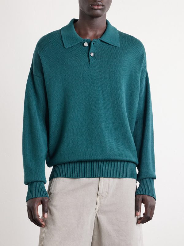 Knitted Wool and Cotton-Blend Polo Sweater - FR Knitted Wool and Cotton-Blend Polo Sweater - FR