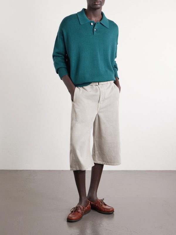 Knitted Wool and Cotton-Blend Polo Sweater - OU Knitted Wool and Cotton-Blend Polo Sweater - OU