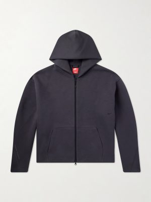 Tech Cropped Logo-Embroidered Fleece Zip-Up Hoodie Tech Cropped Logo-Embroidered Fleece Zip-Up Hoodie