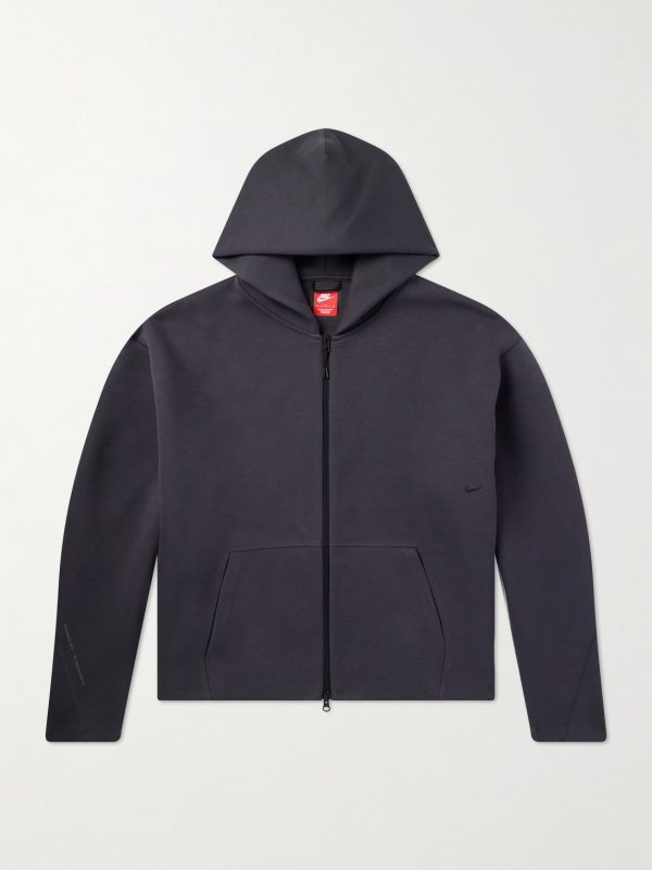 Tech Cropped Logo-Embroidered Fleece Zip-Up Hoodie Tech Cropped Logo-Embroidered Fleece Zip-Up Hoodie