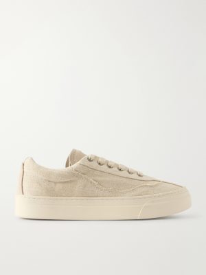 Dellow Suede-Trimmed Distressed Drill Sneakers Dellow Suede-Trimmed Distressed Drill Sneakers