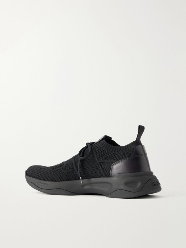 Shadow Leather-Trimmed Stretch-Knit Sneakers - BK Shadow Leather-Trimmed Stretch-Knit Sneakers - BK