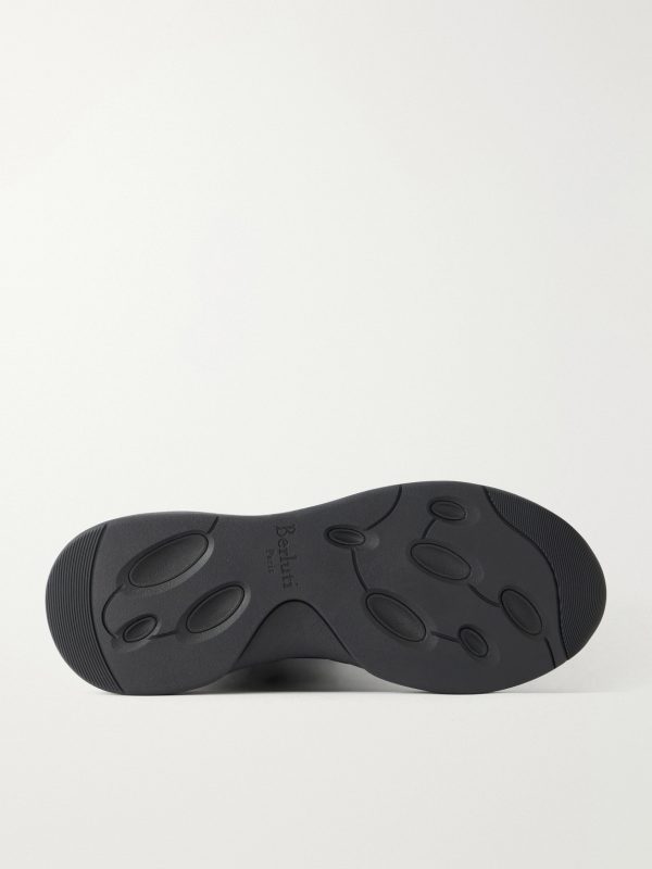 Shadow Leather-Trimmed Stretch-Knit Sneakers - E1 Shadow Leather-Trimmed Stretch-Knit Sneakers - E1