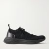 Shadow Leather-Trimmed Stretch-Knit Sneakers Shadow Leather-Trimmed Stretch-Knit Sneakers