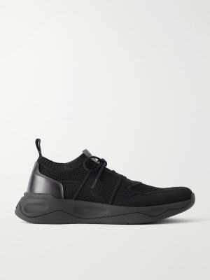 Shadow Leather-Trimmed Stretch-Knit Sneakers