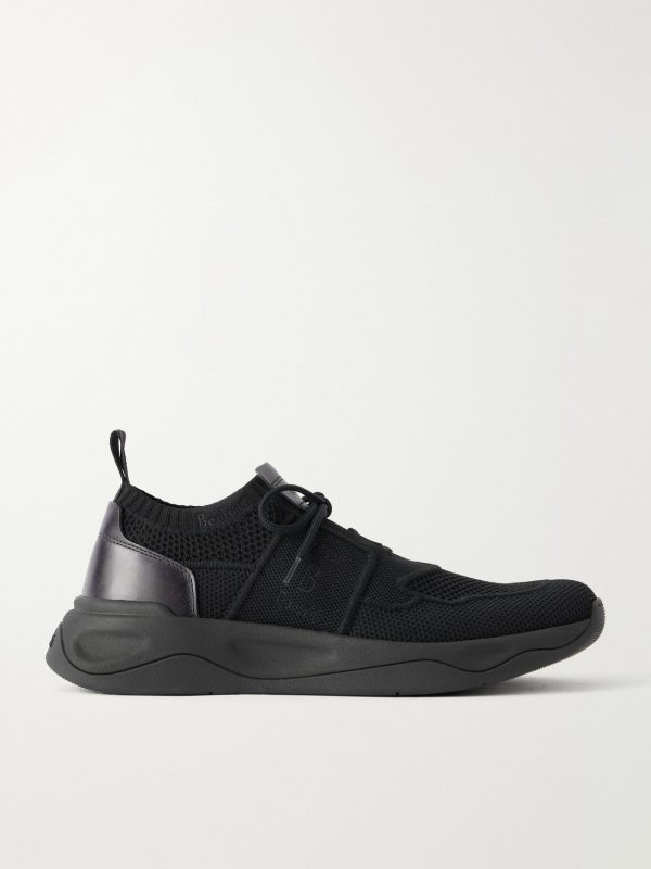 Shadow Leather-Trimmed Stretch-Knit Sneakers Shadow Leather-Trimmed Stretch-Knit Sneakers