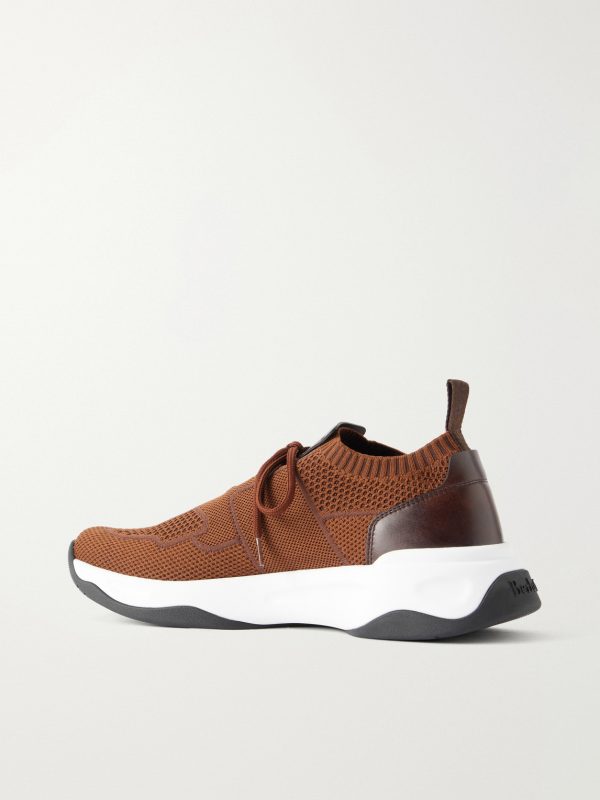 Shadow Leather-Trimmed Stretch-Knit Sneakers - BK Shadow Leather-Trimmed Stretch-Knit Sneakers - BK