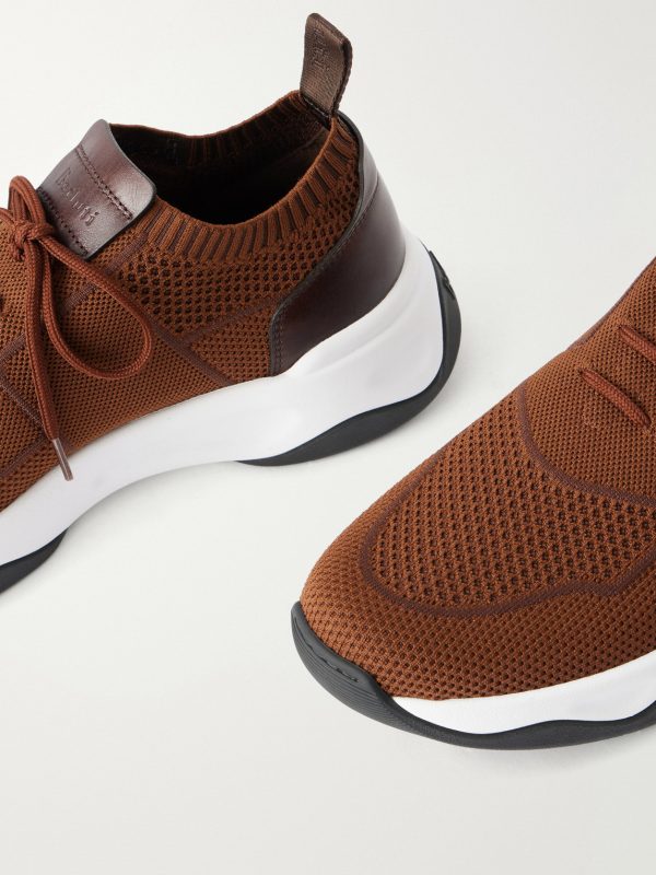 Shadow Leather-Trimmed Stretch-Knit Sneakers - CU Shadow Leather-Trimmed Stretch-Knit Sneakers - CU