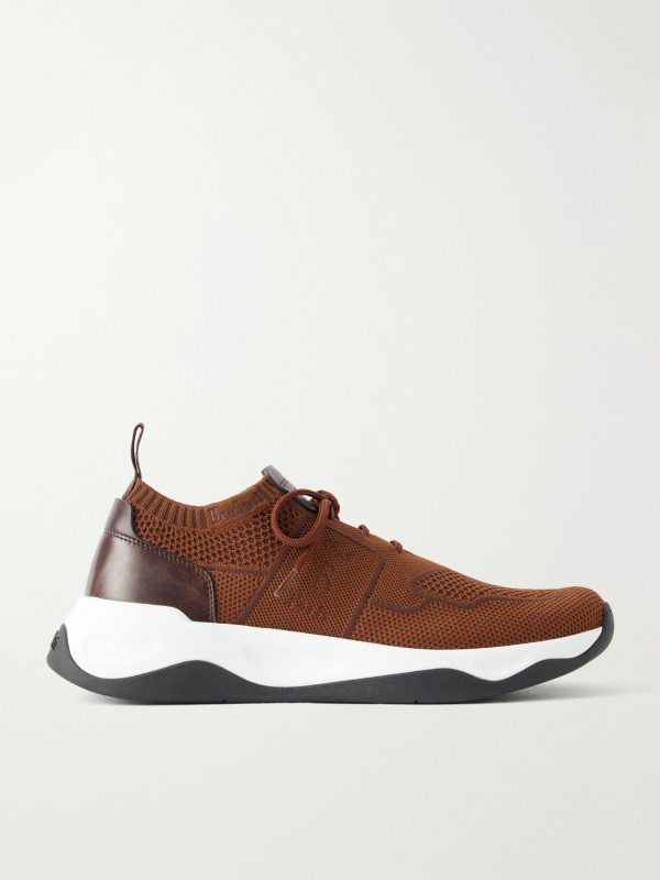 Shadow Leather-Trimmed Stretch-Knit Sneakers Shadow Leather-Trimmed Stretch-Knit Sneakers