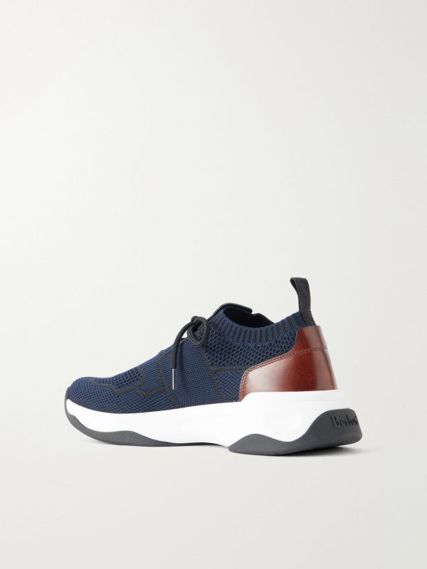 Shadow Leather-Trimmed Stretch-Knit Sneakers - BK Shadow Leather-Trimmed Stretch-Knit Sneakers - BK