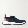 Shadow Leather-Trimmed Stretch-Knit Sneakers Shadow Leather-Trimmed Stretch-Knit Sneakers