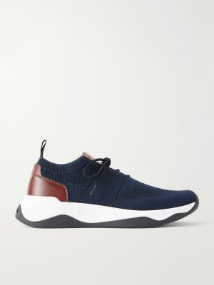 Shadow Leather-Trimmed Stretch-Knit Sneakers