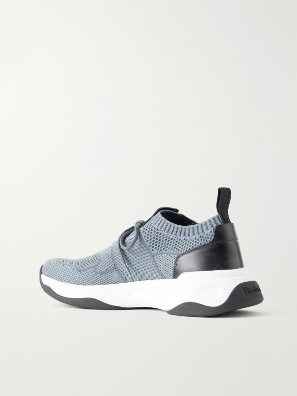 Shadow Leather-Trimmed Stretch-Knit Sneakers - BK Shadow Leather-Trimmed Stretch-Knit Sneakers - BK