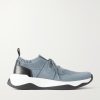 Shadow Leather-Trimmed Stretch-Knit Sneakers Shadow Leather-Trimmed Stretch-Knit Sneakers