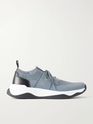 Shadow Leather-Trimmed Stretch-Knit Sneakers