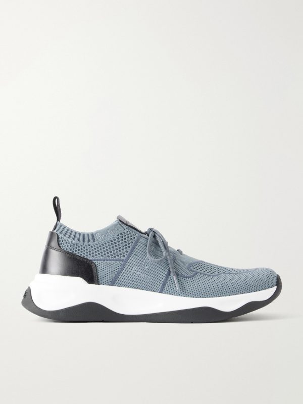 Shadow Leather-Trimmed Stretch-Knit Sneakers Shadow Leather-Trimmed Stretch-Knit Sneakers