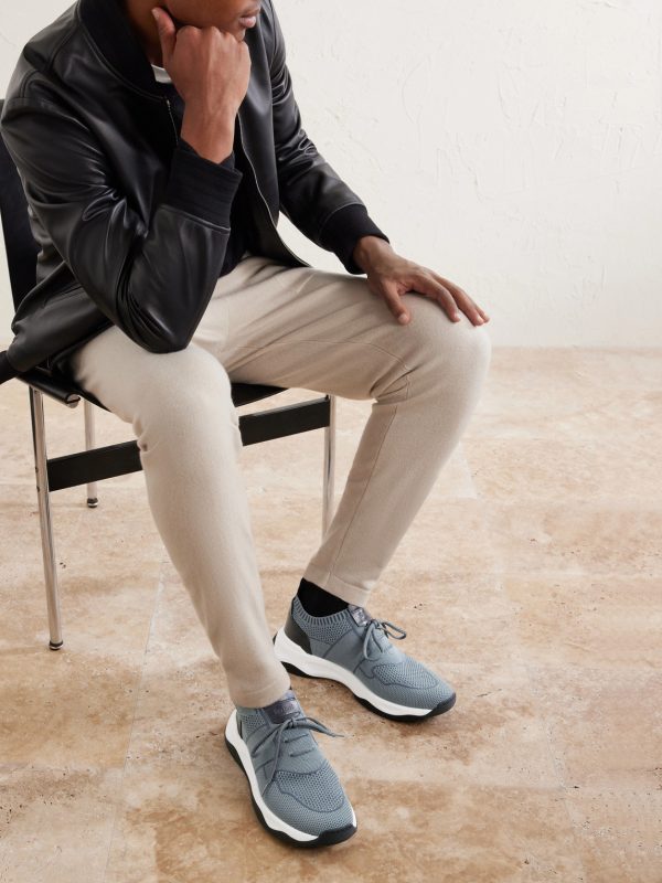 Shadow Leather-Trimmed Stretch-Knit Sneakers - OU Shadow Leather-Trimmed Stretch-Knit Sneakers - OU