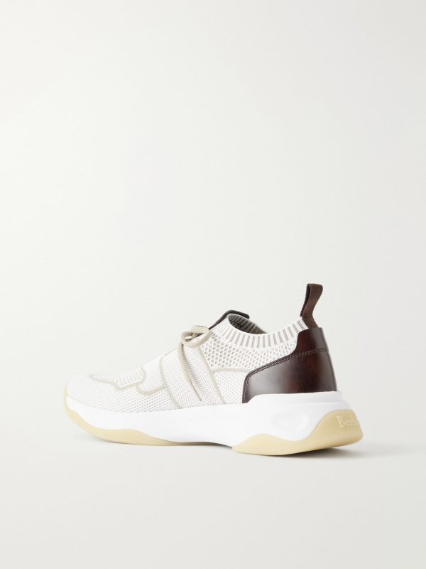 Shadow Leather-Trimmed Stretch-Knit Sneakers - BK Shadow Leather-Trimmed Stretch-Knit Sneakers - BK